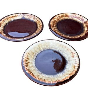 Pfaltzgraff Vintage Gourmet Brown Drip 7” Stoneware Salad Dessert Plates 3 Set